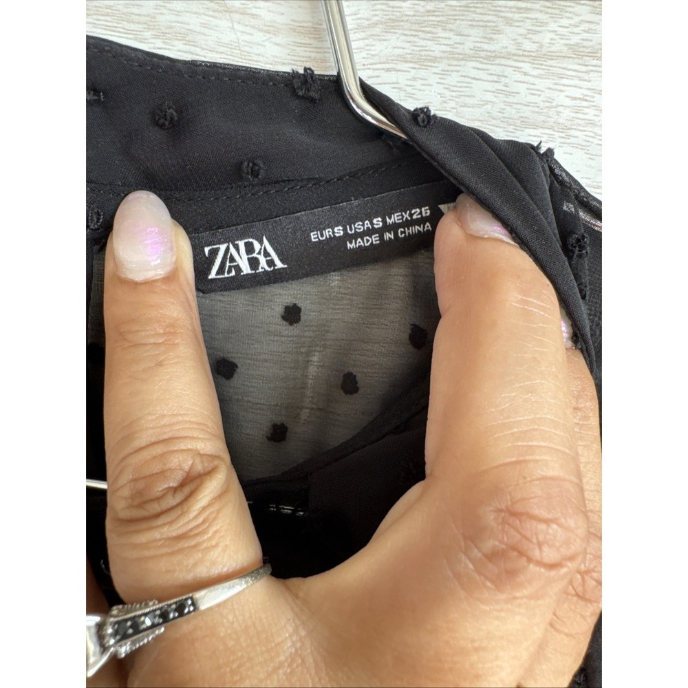 Zara layered Swiss dot blouse Sheer Fabric Bow Neckline  Small - Picture 5 of 8